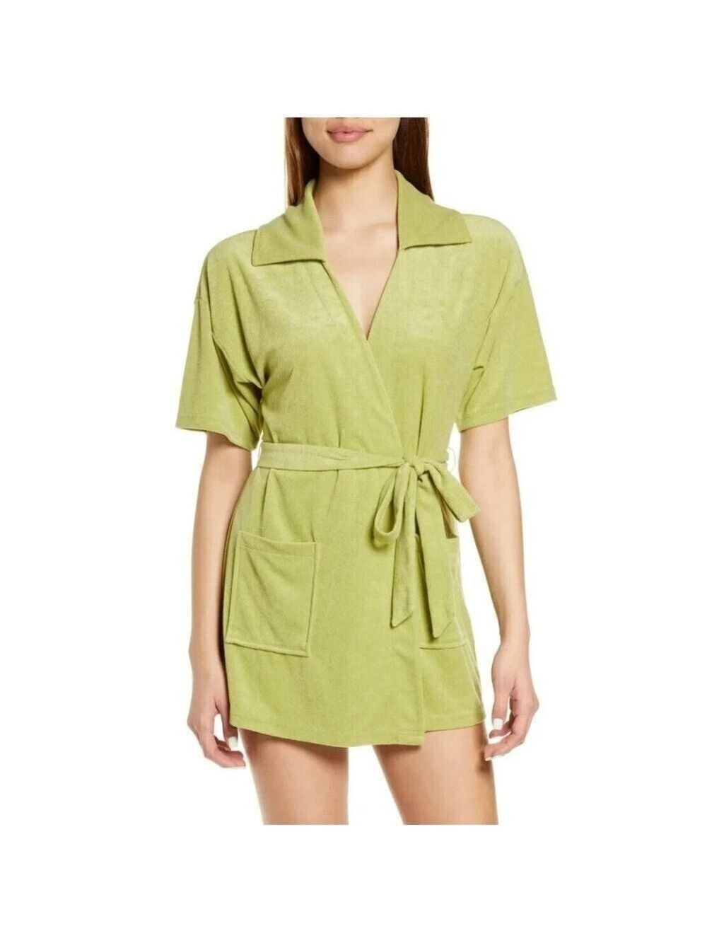 Open edit New olive fern bathrobe women sz large BNWOT tie belt pockets lounge